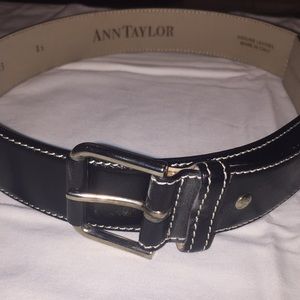 Black Leather White Stitching Ann Taylor Belt